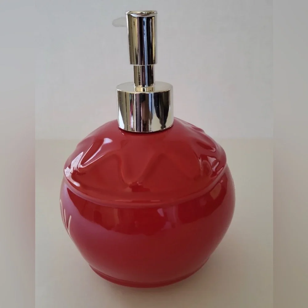 NWT Rae Dunn Ceramic Red JOY Hand Pump Soap/Lotion Dispenser Bath/Kitchen Sink